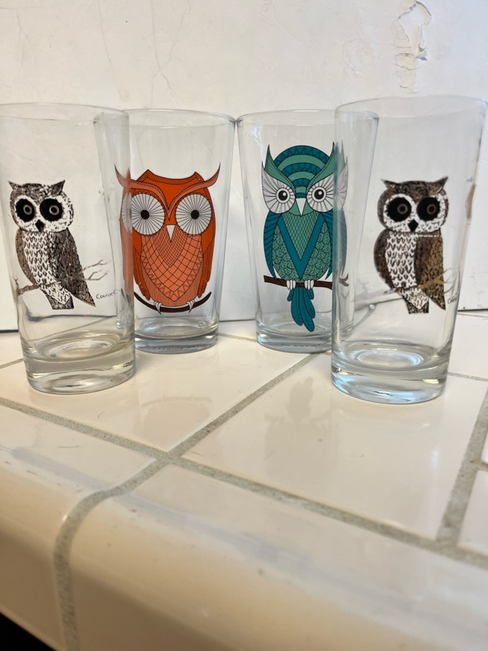 VTG 4 Owl-Print Drinking Glasses - Multicolor 2 MCM couroc 2 earthbound granny
